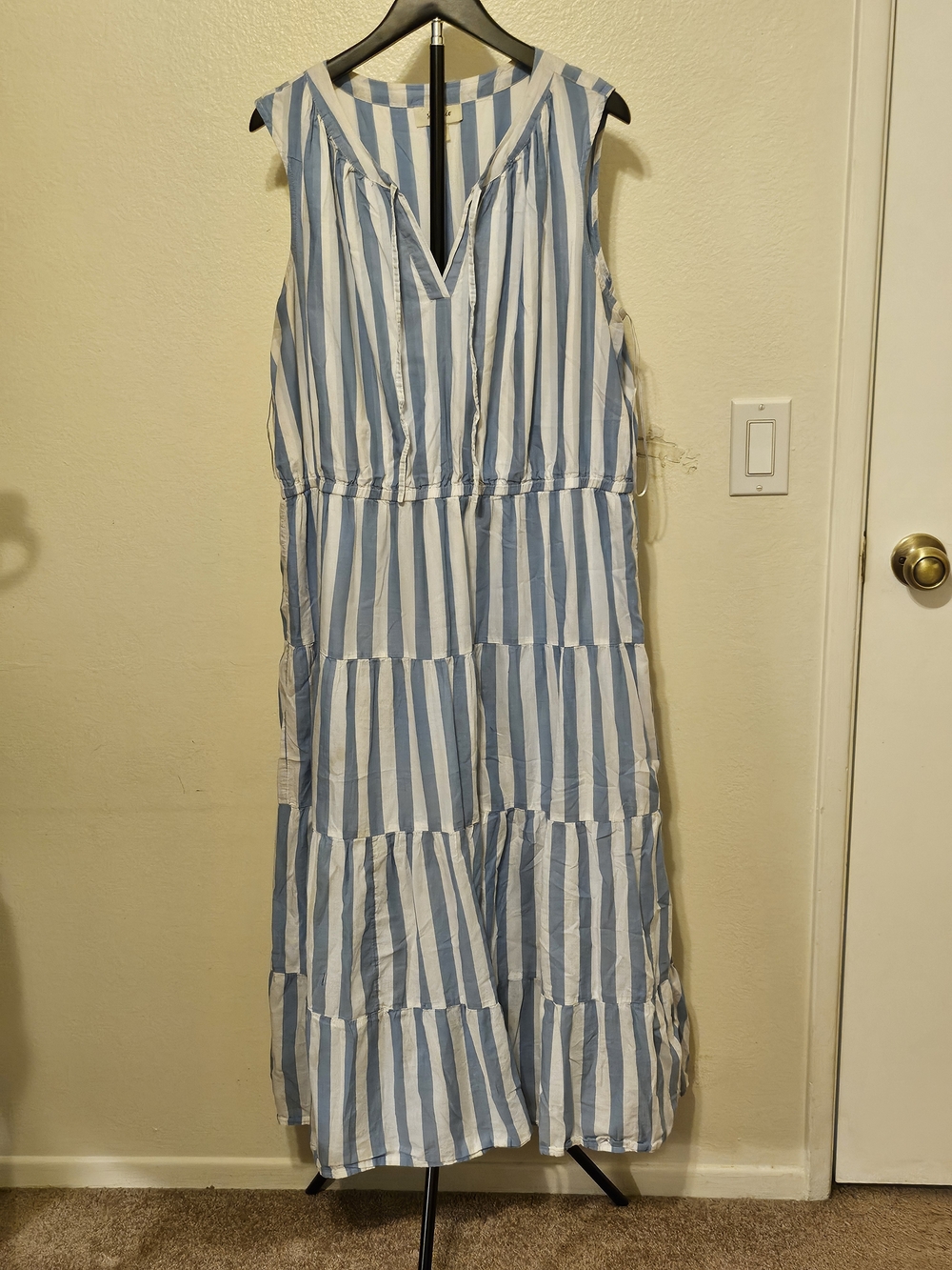 Style & Co. Blue and White Striped Button-Front Maxi